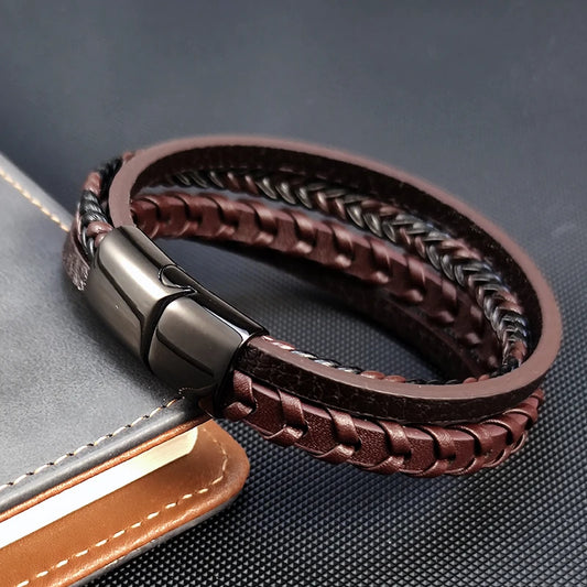 MingAo Men's Bracelet Fashion Multilayer Leather Stainless Steel Magnet Buckle Bracelet Birthday Jewelry Men's Accessories Gift - Ellianto fashion Men's