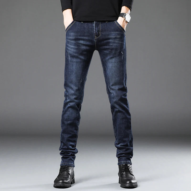 Korean Tight trousers four season Fashion Men Slim Fit Jeans Trendy Stretch denim Casual Cotton Small Legs Men's Pencil Pants - Ellianto fashion Men's