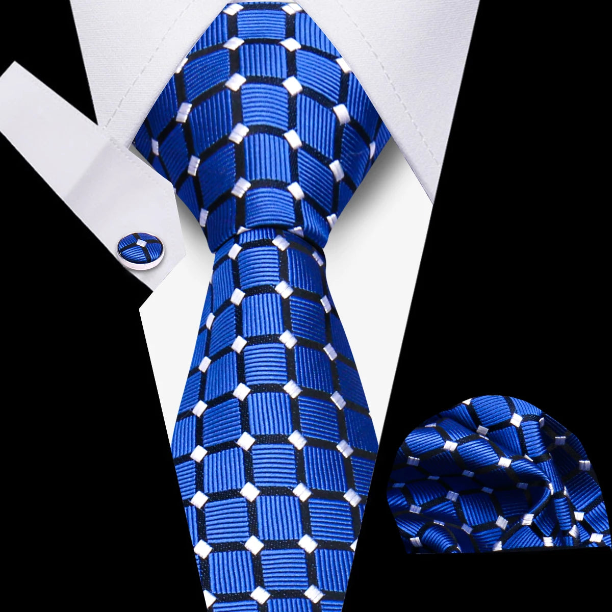Business Ties For Men Tie Set Dots Necktie Classic Plaid Cufflinks Stripe Handkerchief For Wedding High Quality Formal Gravata - Ellianto fashion Men's
