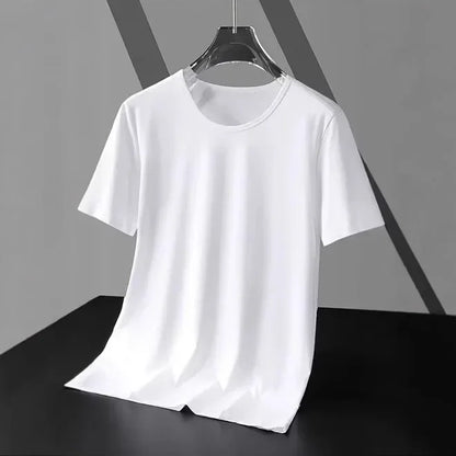Summer Modal Ice Silk Thin Short Sleeve Men's T-shirt Pure Color Half Sleeve Base Shirt Hot Sale Of The Season Body Fit Tee Crew - Ellianto fashion Men's