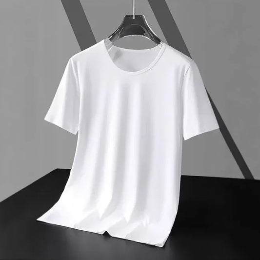 Summer Modal Ice Silk Thin Short Sleeve Men's T-shirt Pure Color Half Sleeve Base Shirt Hot Sale Of The Season Body Fit Tee Crew - Ellianto fashion Men's