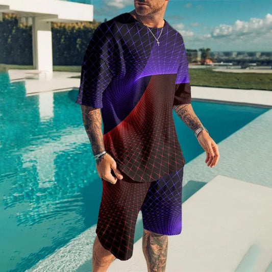 Set 2025 Men's Sports Set Graphic Print Workout Streetwear Matching Tracksuit Casual O-neck Short Sleeve Tees And Shorts Outfits - Ellianto fashion Men's