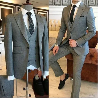 3 Pieces Groom Wear Green Men Suits 2025 Slim Fit Peak Lapel One Button Wedding Tuxedo Terno Masculino (Jacket+Pants+Vest+Tie） - Ellianto fashion Men's