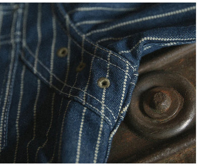 Non Stock Wabash Dot Striped Shirt Vintage Style Button Down Workshirt For Men - Ellianto fashion Men's