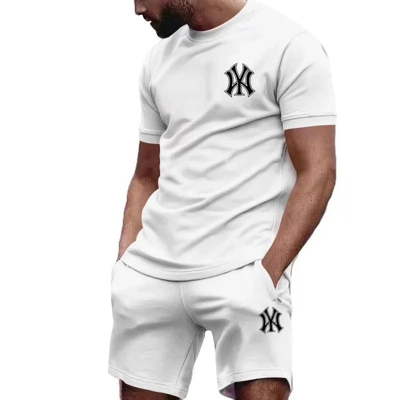Men's two-piece sportswear, short sleeved T-shirt and pants set, running and fitness sportswear, summer, 2024 - Ellianto fashion Men's