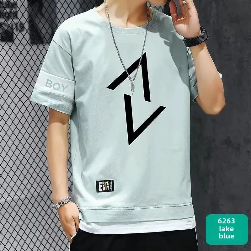 Men's Summer Thin Short Sleeve Casual Trousers Sport Suit Loose Fit Half Sleeve Tee Shirt One Set Chinese Mainland Origin - Ellianto fashion Men's