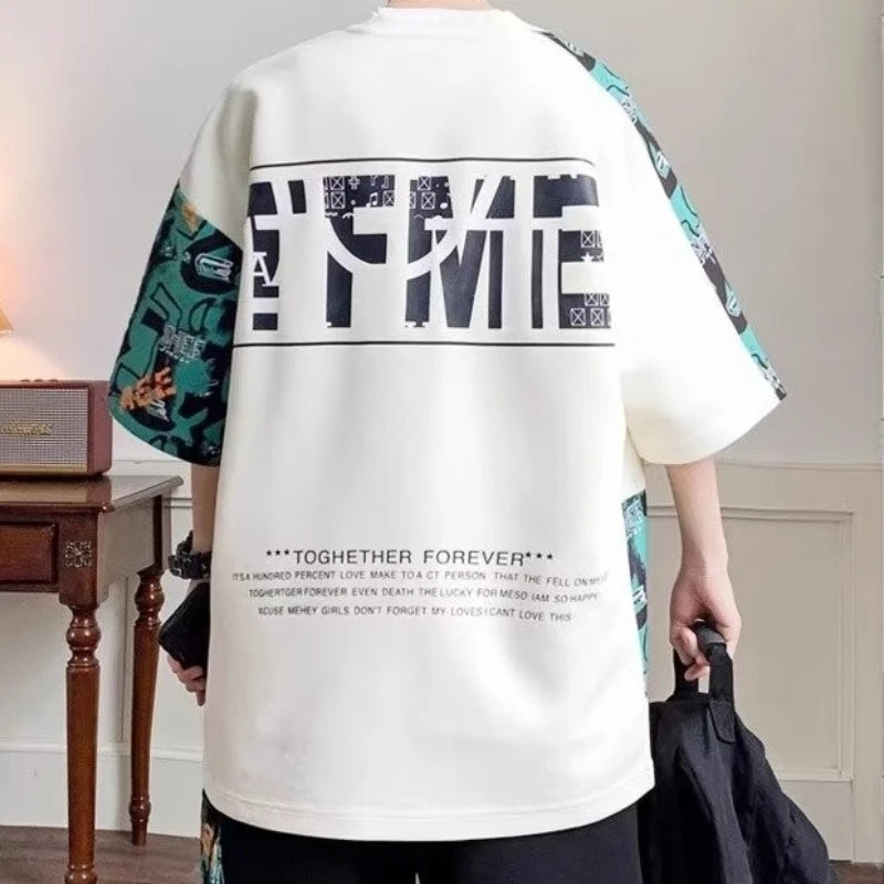 Set Suit High Street Fashion T-shirt Shorts Two-piece Set Men Retro New Neck Top Designer Clothes Men - Ellianto fashion Men's
