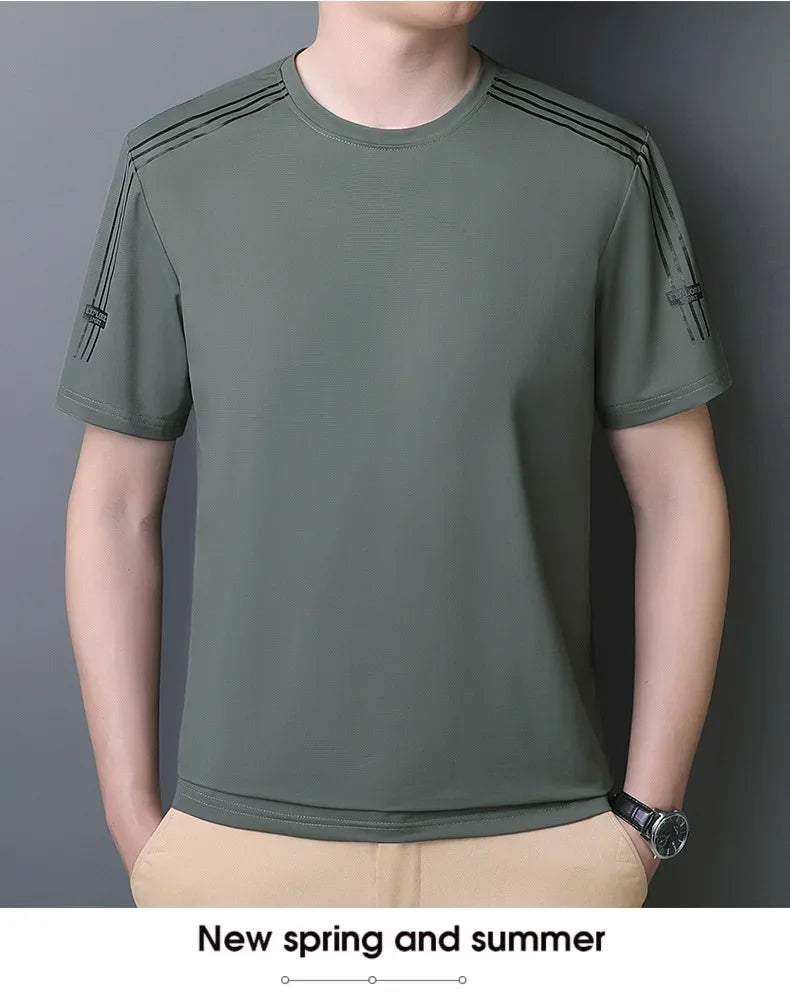 Summer Printed Ice Silk Men's T-shirt Sport Casual Running Fitness Breathable Short Sleeve Large Size Quick Dry Top - Ellianto fashion Men's