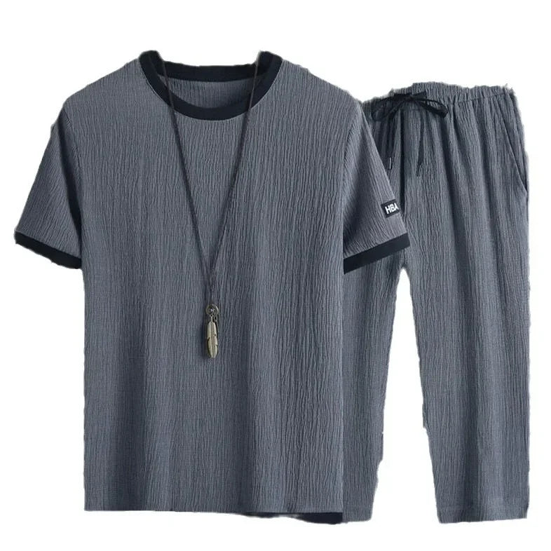 Ice Silk Summer Casual Sports Suit Men's Short Sleeve T-Shirt Shorts Set Fashionable Two-Piece Set for Men Comfortable Breathabl - Ellianto fashion Men's