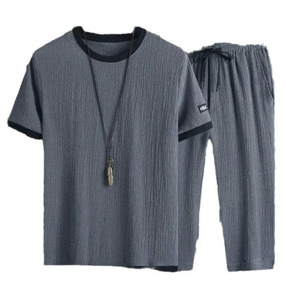 Ice Silk Summer Casual Sports Suit Men's Short Sleeve T-Shirt Shorts Set Fashionable Two-Piece Set for Men Comfortable Breathabl - Ellianto fashion Men's