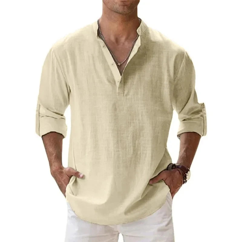 Lightweight Streetwear Henley – Breathable Cotton-Linen Comfort and Effortless Style for the Modern Man
