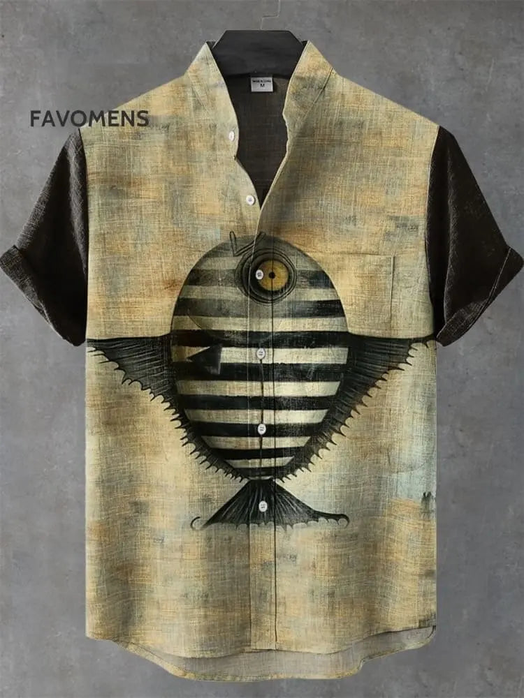 New Men's Linen Short Sleeve Shirt with Casual Animal Pattern, Fashionable Summer Top, New Collection - Ellianto fashion Men's