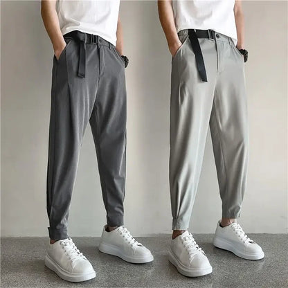Stylish Barber Men's Wear Casual Cropped Pants Bunched Feet Pants Social Spirit Small Group Trousers Loose Fit Other Material - Ellianto fashion Men's
