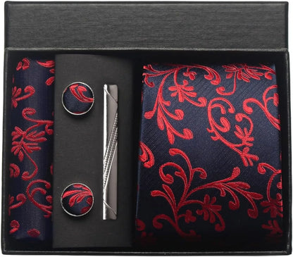 100% Silk Necktie Paisley Floral Mens Tie Top Quality Business Tie Pocket Square Tie Clip Cufflinks Set Classic For Men Gift Box - Ellianto fashion Men's