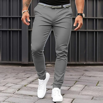 Slim Fit Suit Pants Men's Slim Fit Solid Color Suit Pants with Mid-rise Slant Pockets Zipper Fly for Business Office Workwear - Ellianto fashion Men's