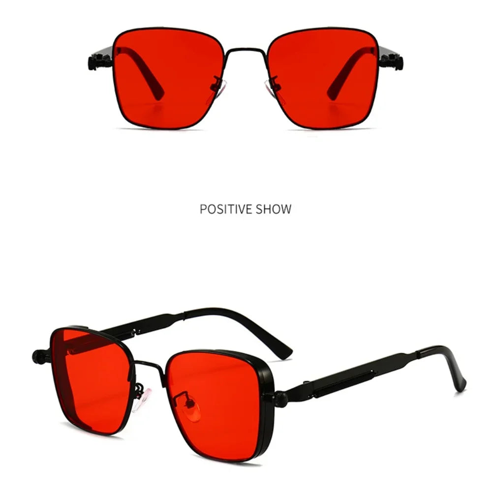 Men Driving Sunglasses Vintage Steampunk Square Sunglasses Metal Frame with Spring Hinges Women Eyepiece Trendy Driver Glasses - Ellianto fashion Men's
