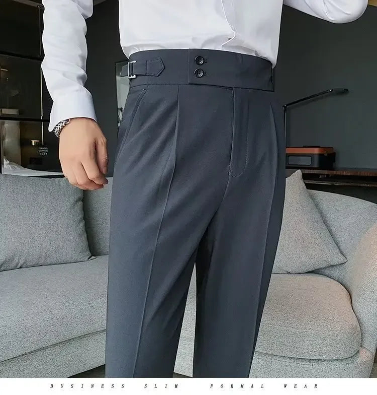 AutumnCasualTrousersMenStraight-LegNarrow-FitHigh-WaistedSlimsBritishStyleSuit Pants BusinessAttire - Ellianto fashion Men's