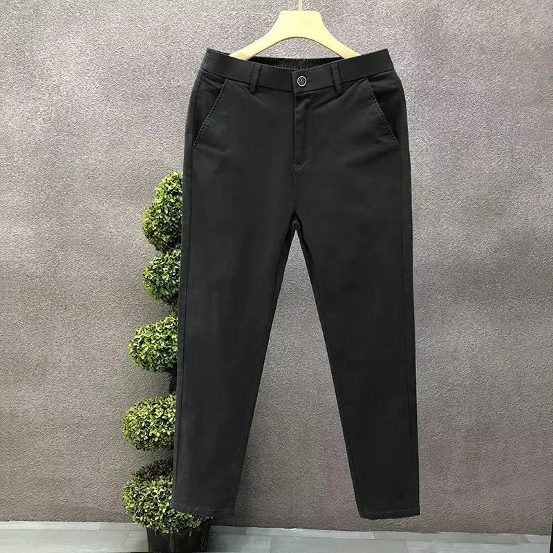 Men's Casual Trousers Summer Trendy Thin Cotton Small Straight-leg Pants Business Cropped Pants New Style - Ellianto fashion Men's