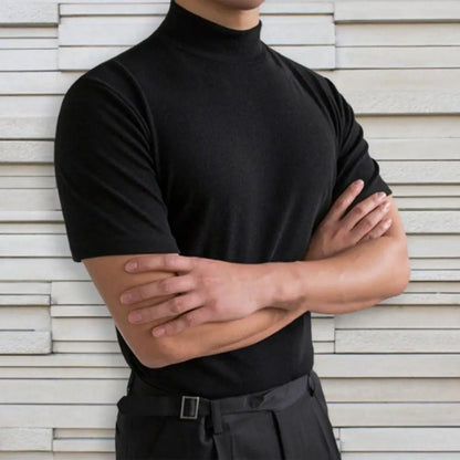 Men T-shirts Summer Fitness Short Sleeve Tees High Collar Basic T-shirt Base T Shirt for Men's Tops camisa masculina 짝퉁명품 남성의류 - Ellianto fashion Men's