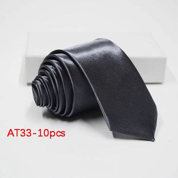 10/12PCS Tie for Men Wholesale 28 Solid Colors Slim Necktie Polyester Satin Cravat Formal Party Ties Fashion Daily Accessory - Ellianto fashion Men's