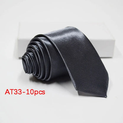 10/12PCS Tie for Men Wholesale 28 Solid Colors Slim Necktie Polyester Satin Cravat Formal Party Ties Fashion Daily Accessory - Ellianto fashion Men's