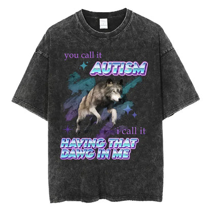 Autism Skeleton Meme T Shirt Human Funny Skull Men Women Harajuku Gothic Vintage Washed T Shirts Oversized Casual Cotton T-shirt