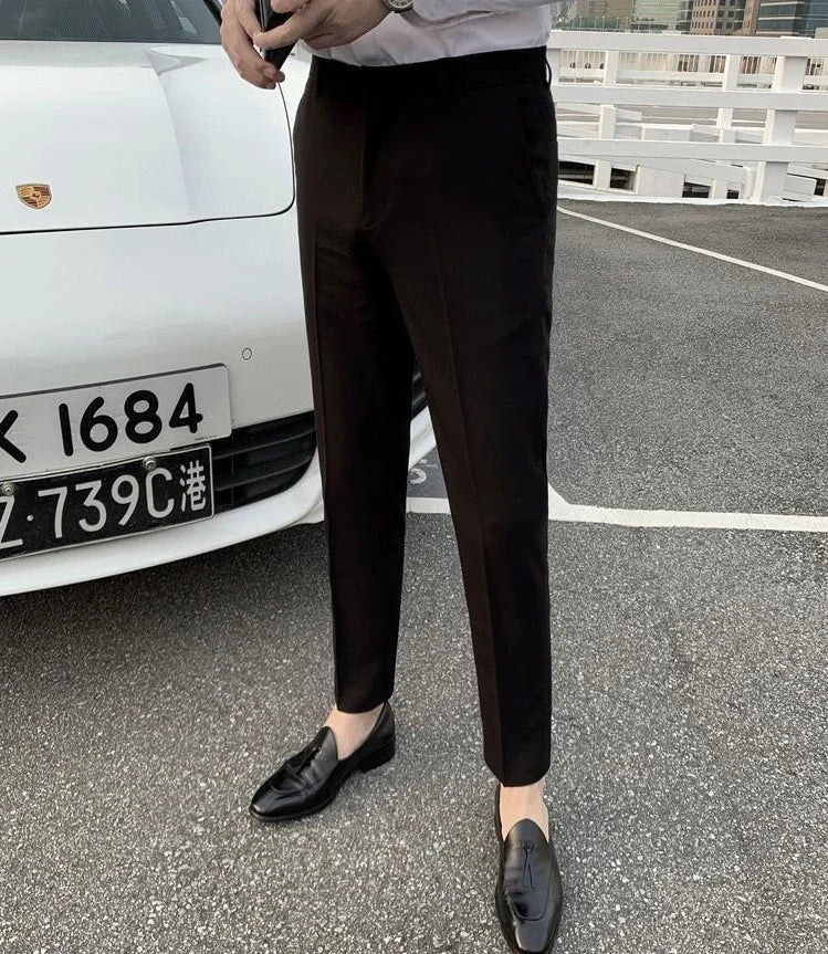 2025 Tressed Male Suit Trousers White Slim Fit Men's Summer Pants Straight 2024 Luxury Formal Work Wear New In Fabric Elegant Luxury - Ellianto fashion Men's