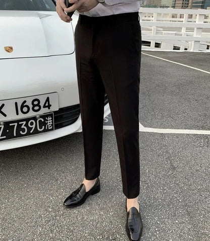 2025 Tressed Male Suit Trousers White Slim Fit Men's Summer Pants Straight 2024 Luxury Formal Work Wear New In Fabric Elegant Luxury - Ellianto fashion Men's