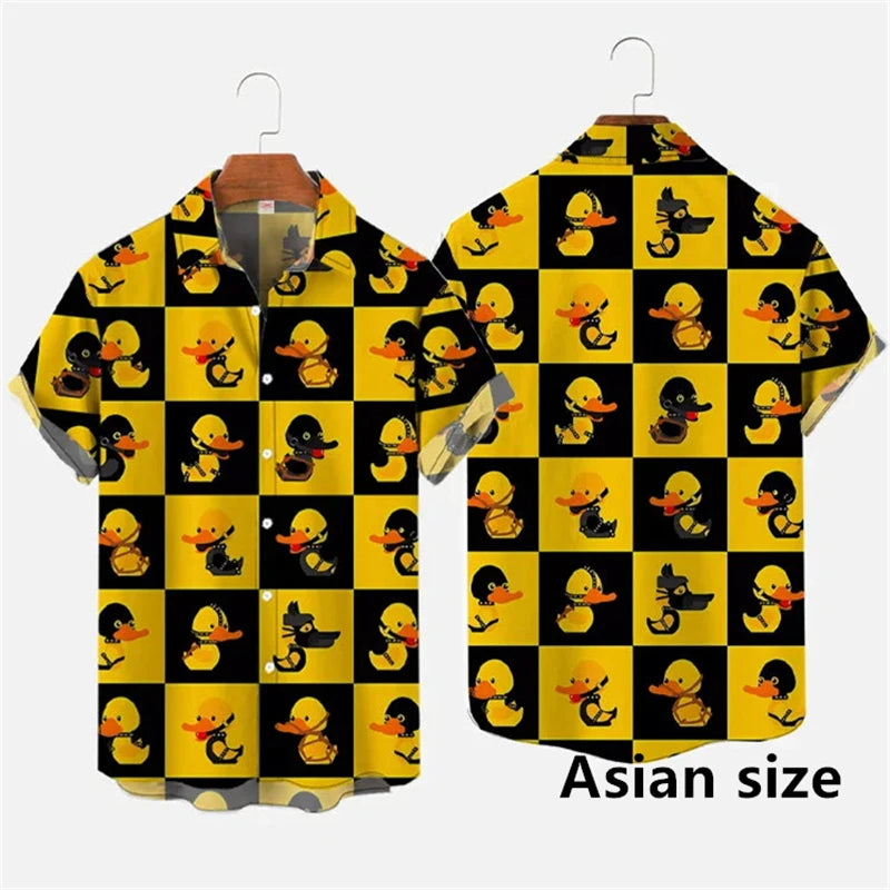 Hawaiian 3D Cartoon Duck Short-Sleeve Shirt – Fun, Lightweight Comfort and Effortless Summer Streetwear Style for the Modern Gentleman