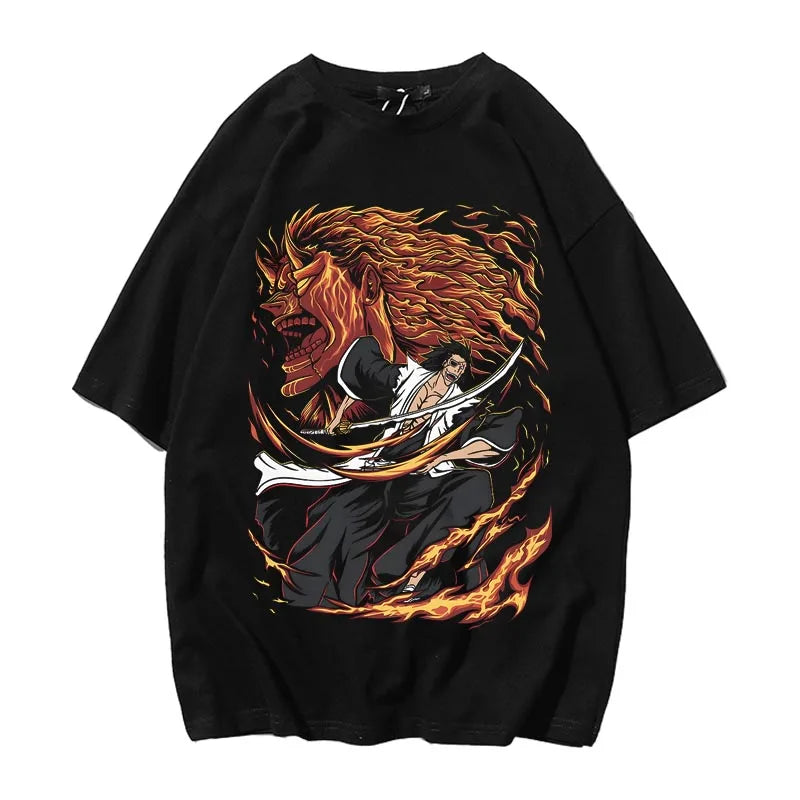 Retro Waed Bleach Anime T-irt Loose Fit Cotton ort Sve round Ne Print Theme Cartoon Youth ular Summer Breathable