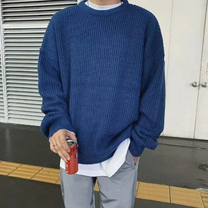 Korean Fashion Sweaters Men Autumn Solid Color Wool Sweaters Slim Fit Men Street Wear Mens Clothes Knitted Sweater Men Pullovers - Ellianto fashion Men's