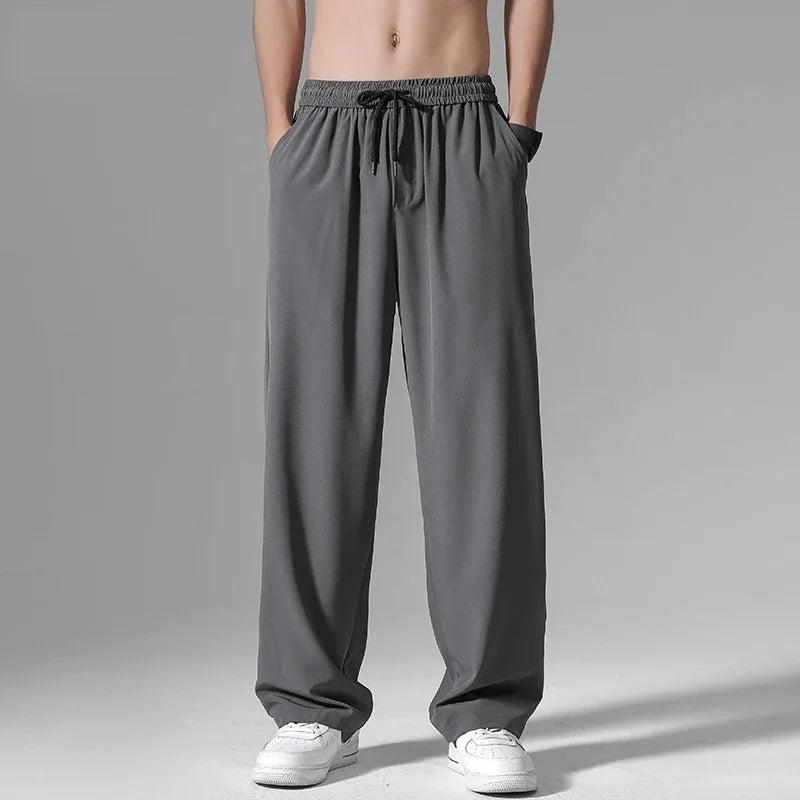 Casual Ice Silk Pants For Men 2025 Summer New Ultra-Thin Quick-Drying Air Conditioner Loose-Fit Versatile Straight-Leg Long Pant - Ellianto fashion Men's