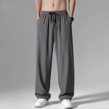 Casual Ice Silk Pants For Men 2025 Summer New Ultra-Thin Quick-Drying Air Conditioner Loose-Fit Versatile Straight-Leg Long Pant - Ellianto fashion Men's