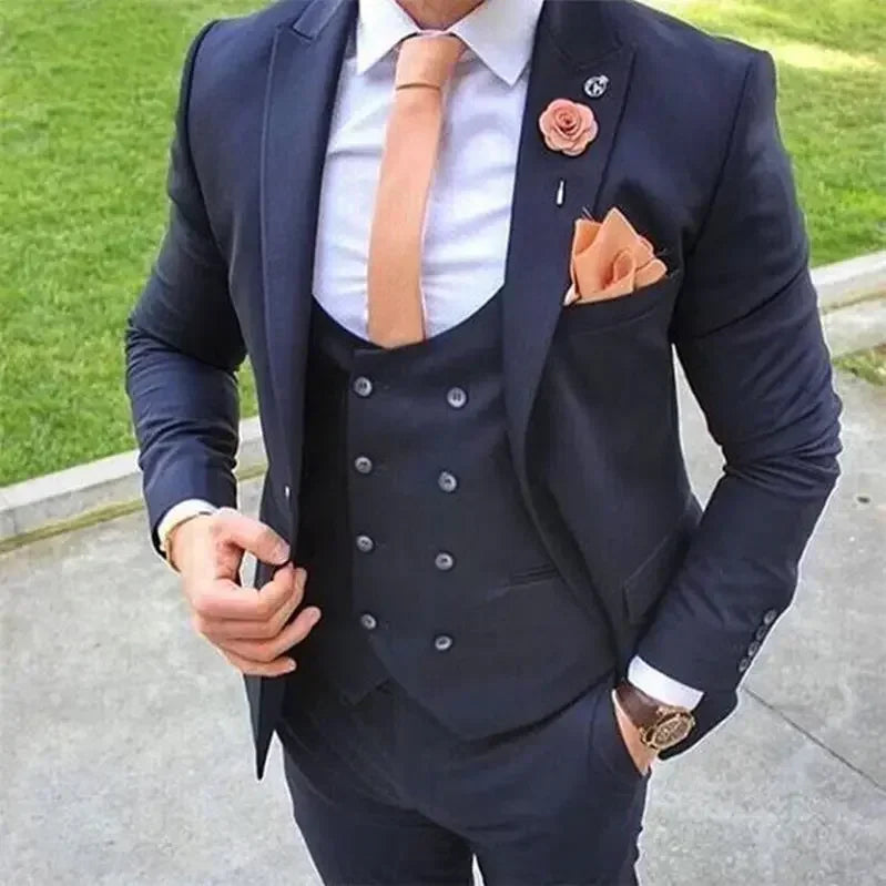 Slim Fit Formal Men Suits 3 Pcs Groom Tuxedos Notch Lapel Olive Green Groom Tuxedo for Wedding Best Man (Jacket + Vest + Pants) - Ellianto fashion Men's