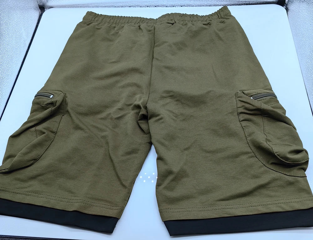 Mens Summer Cargo Shorts Cotton Workout Fitness Shorts Breathable Jogger Training Gyms Bodybuilding Multi Pocket Yellow Shorts - Ellianto fashion Men's