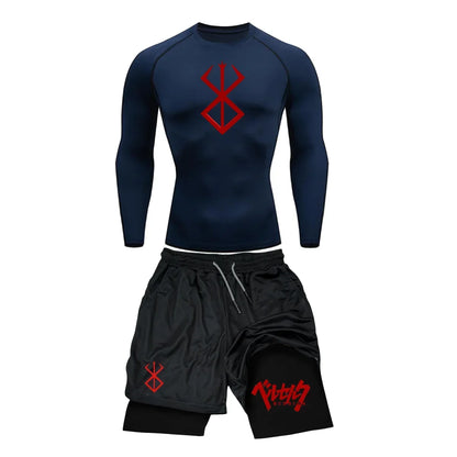 Men’s Berserk Guts Compression Set – Quick-Dry Rash Guard Top (Long or Short Sleeve) & Workout Shorts