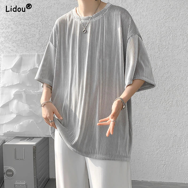 2025 Men's Clothing New Comfortable Simplicity Straight Man Solid Color Handsome Summer Short Sleeve Fashion Casual T-Shirts - Ellianto fashion Men's