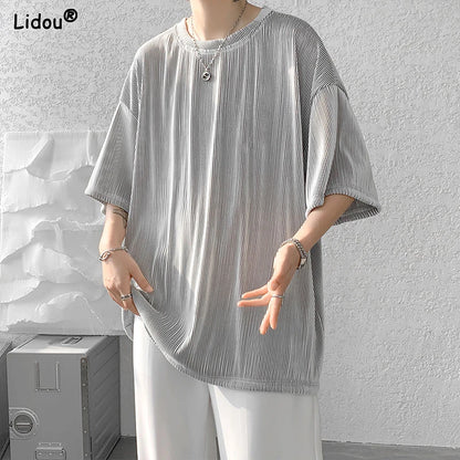 2025 Men's Clothing New Comfortable Simplicity Straight Man Solid Color Handsome Summer Short Sleeve Fashion Casual T-Shirts - Ellianto fashion Men's