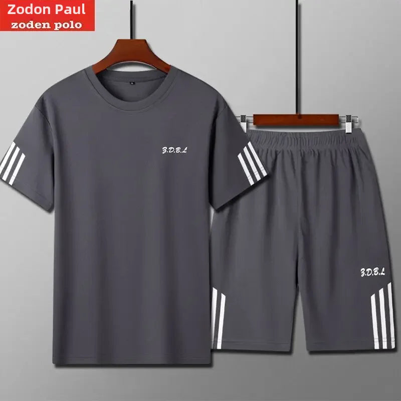 2025 Summer New Men's Round Neck Short Sleeve Casual Loose-fit Quick Dry Breathable Sports Suit - Ellianto fashion Men's