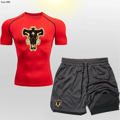New Gym Shorts Men Double-Deck Workout 2 In 1 Quick Dry Compression T Shirt Suit Outdoors Running Tracksuit Jogging