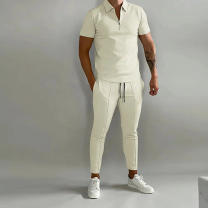 set Spring And Summer New Men's POLO Shirt Short Sleeve Pants Suit Solid Color Simple Fashion Light Daily High Quality Men's Wear - Ellianto fashion Men's