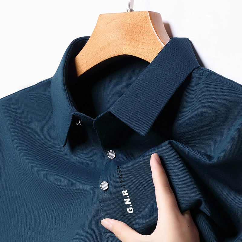 Men's Short Sleeve Solid Color Polo Shirt Breathable Comfortable Elastic Top New Arrivals Casual Business Style - Ellianto fashion Men's