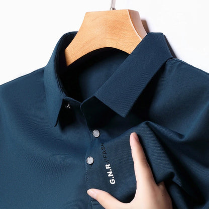 Men's Short Sleeve Solid Color Polo Shirt Breathable Comfortable Elastic Top New Arrivals Casual Business Style - Ellianto fashion Men's