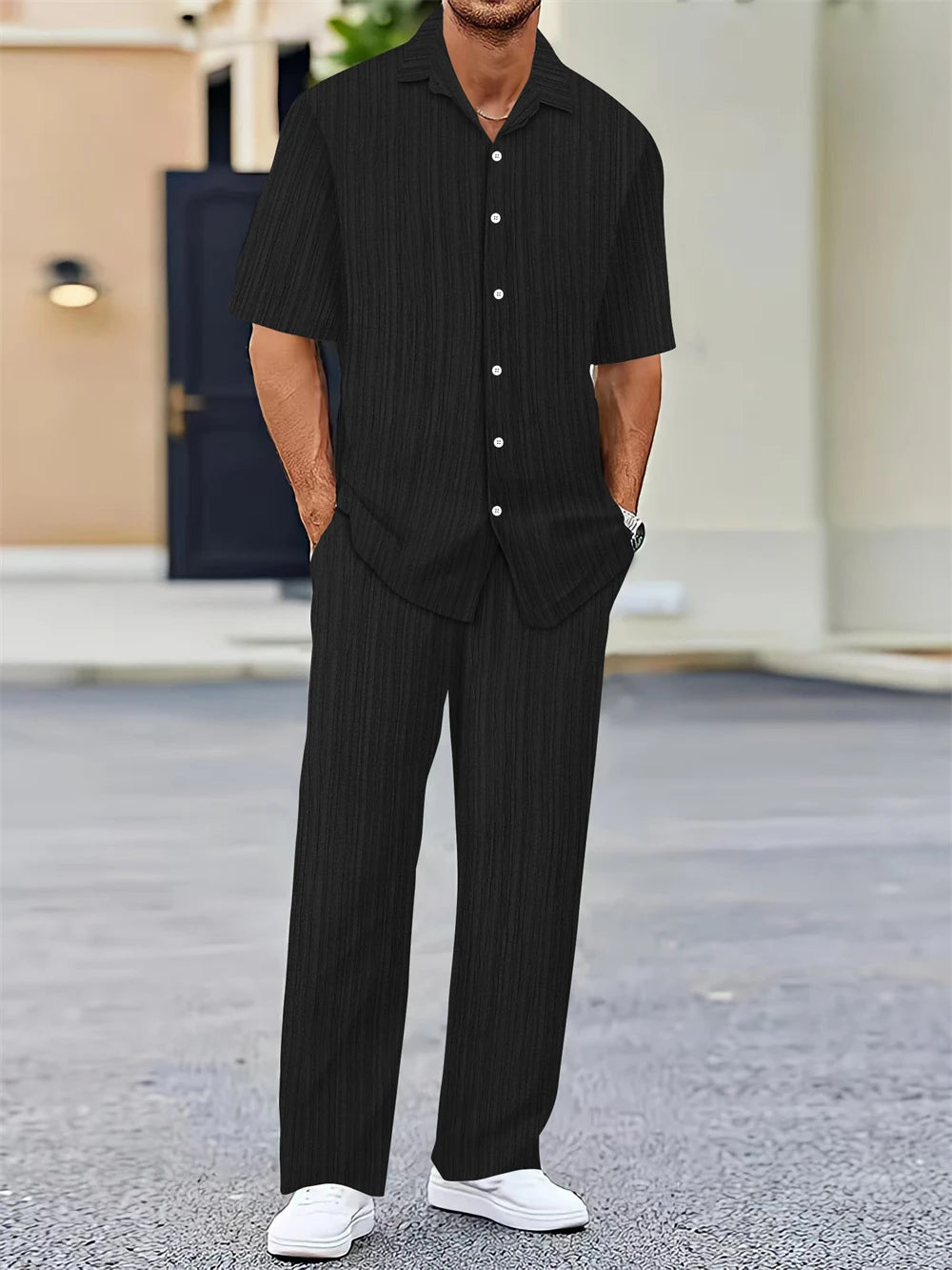 (Shirt+Pants) 2025 Summer new arrival Men Fashion Classic Shirt men Business Casual Shirts Men A Set Of Clothes - Ellianto fashion Men's