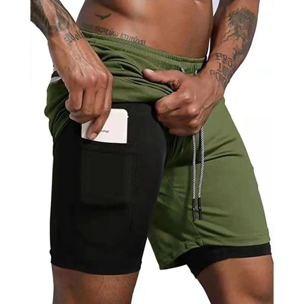 Men Sport Shorts Sportswear Double-deck Running Shorts 2 In 1 Beach Bottoms Summer Gym Fitness Training Jogging Short Pants Men - Ellianto fashion Men's