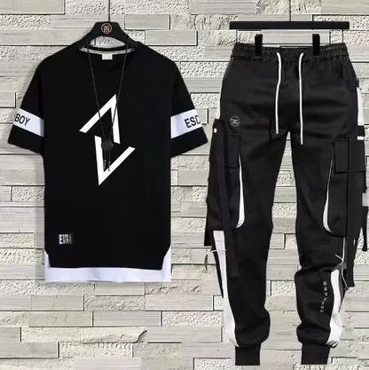 Men's Summer Thin Short Sleeve Casual Trousers Sport Suit Loose Fit Half Sleeve Tee Shirt One Set Chinese Mainland Origin - Ellianto fashion Men's