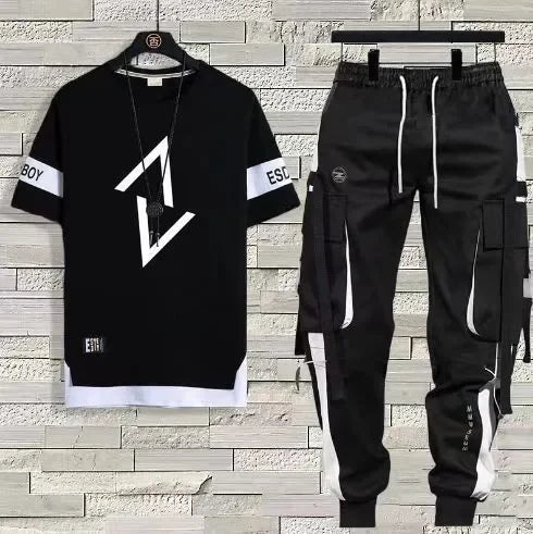 Men's Summer Thin Short Sleeve Casual Trousers Sport Suit Loose Fit Half Sleeve Tee Shirt One Set Chinese Mainland Origin - Ellianto fashion Men's