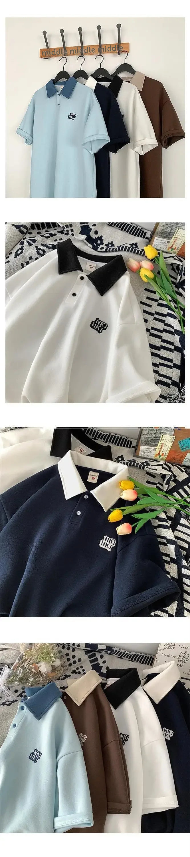 Trendy Insider Men's Polo Shirt Short Sleeve Casual Loose Fit Couple's Wardrobe Piece Sensible Niche Top Summer Fashion - Ellianto fashion Men's