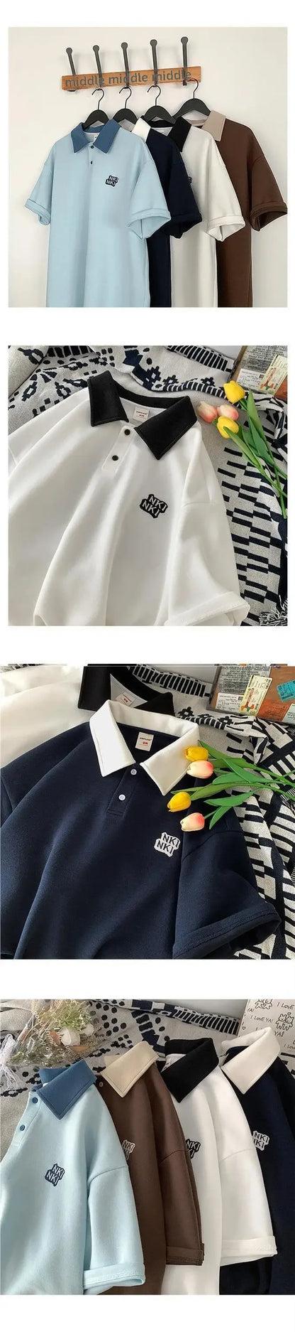 Trendy Insider Men's Polo Shirt Short Sleeve Casual Loose Fit Couple's Wardrobe Piece Sensible Niche Top Summer Fashion - Ellianto fashion Men's