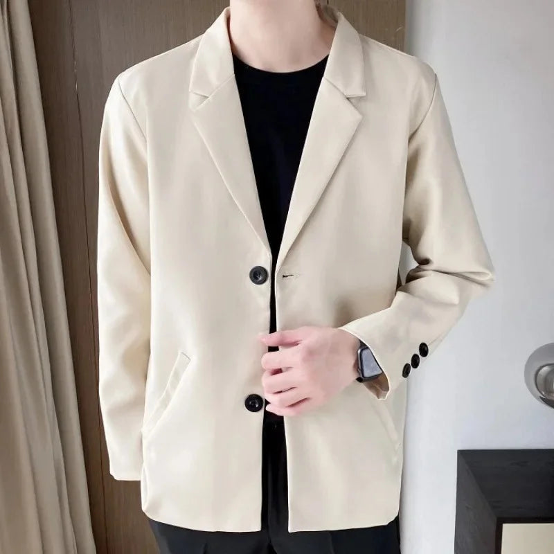 Casual Black Single-Breasted Men's Suit Jacket Korean Trendy Brand Business Spring Autumn Fashionable Small-Sized Menswear - Ellianto fashion Men's
